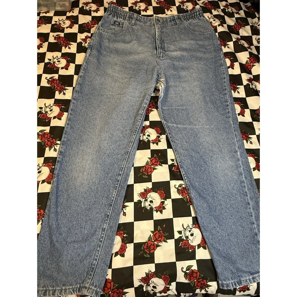Vintage Lee‎ Jeans Size 14P Elastic Waist High Rise Straight Leg Denim